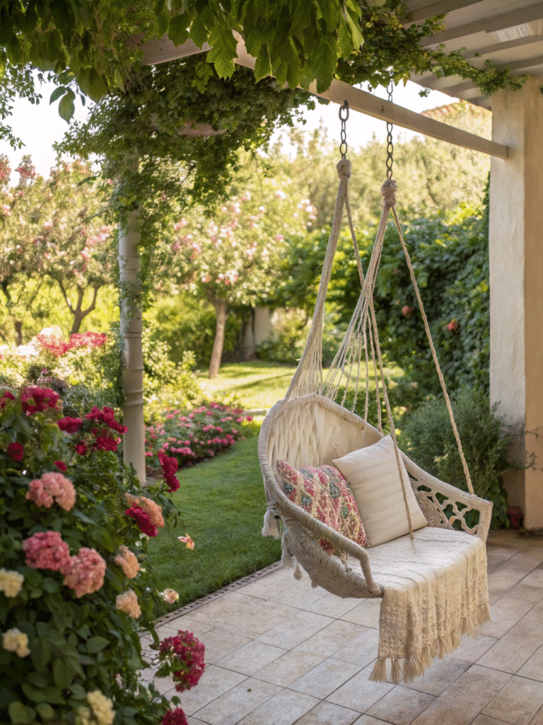 realistic photo of a patiopost hammock chair swing