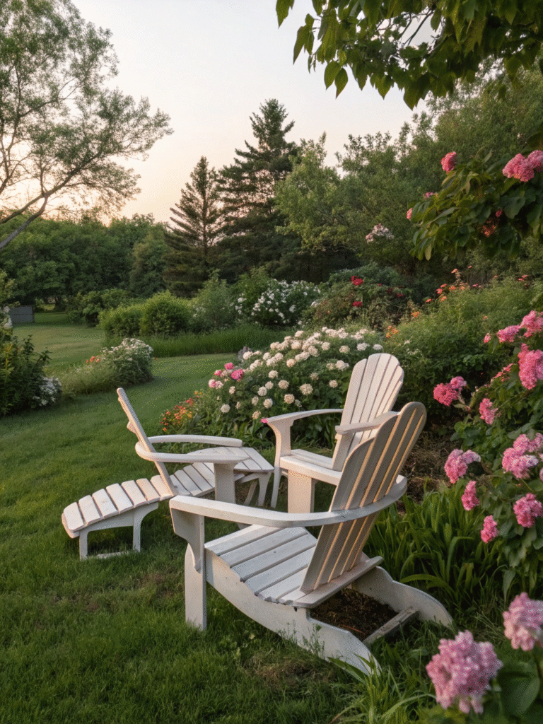 realistic photo of a plastic adirondack set placed