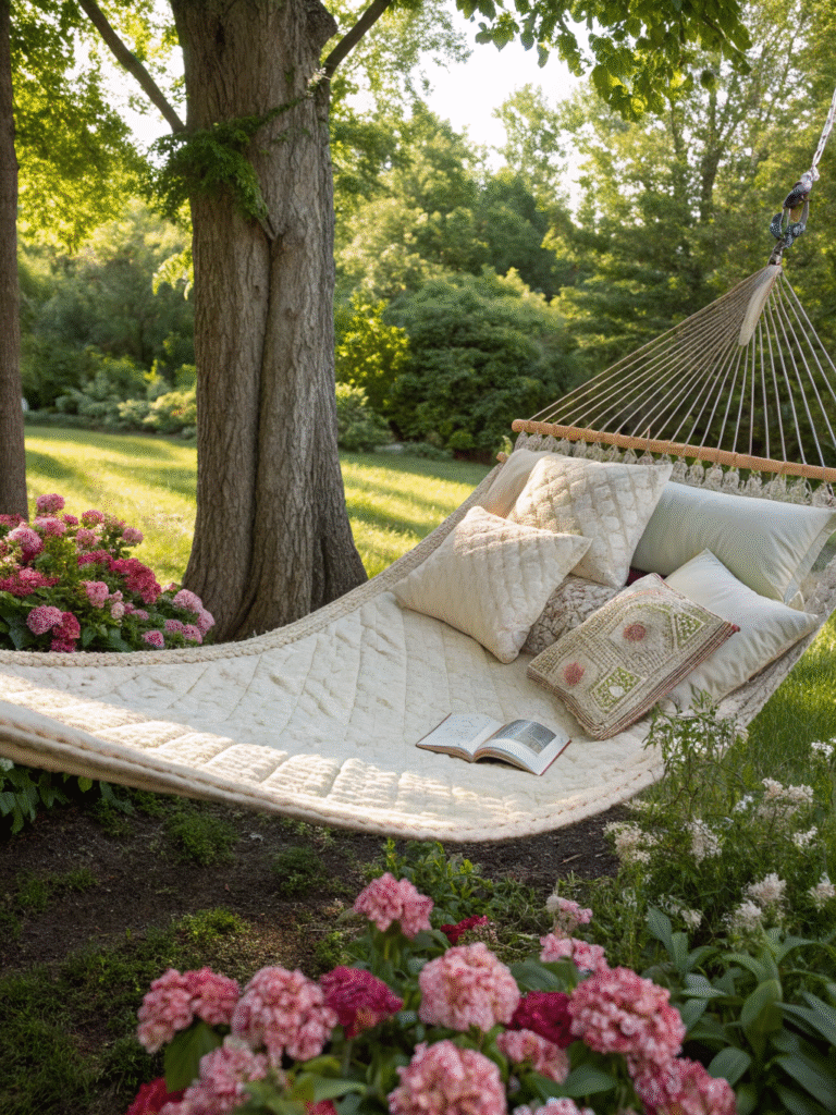 realistic photo of a quilted double hammock with p