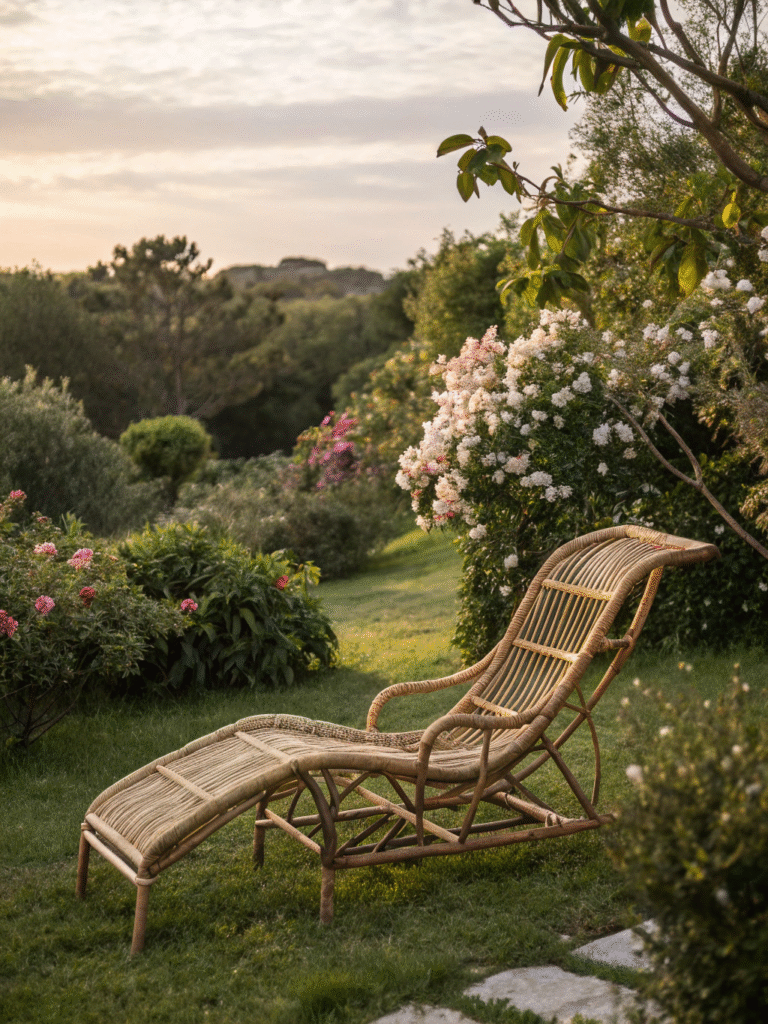 realistic photo of a rattan lounge chair placed in