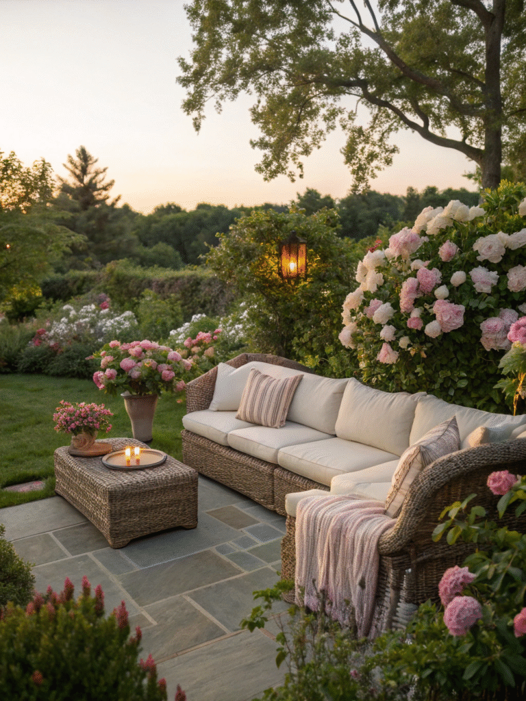 realistic photo of a resin wicker sectional placed