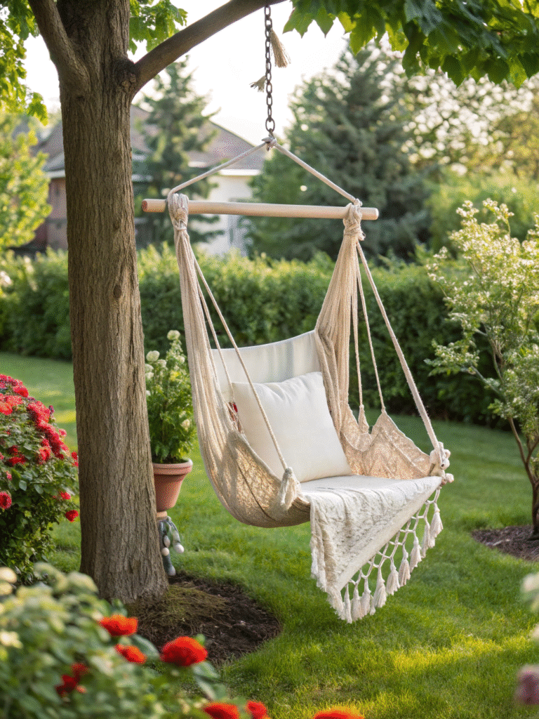 realistic photo of a sorbus hanging rope hammock c