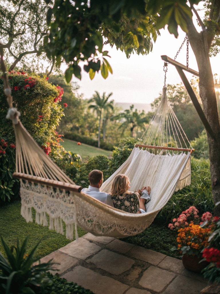 realistic photo of a two person hammock with sturd