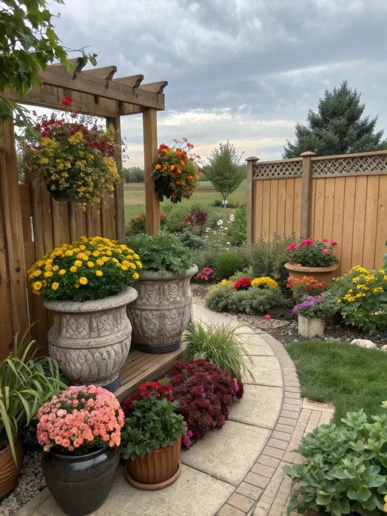 seasonal container garden display in garden nook
