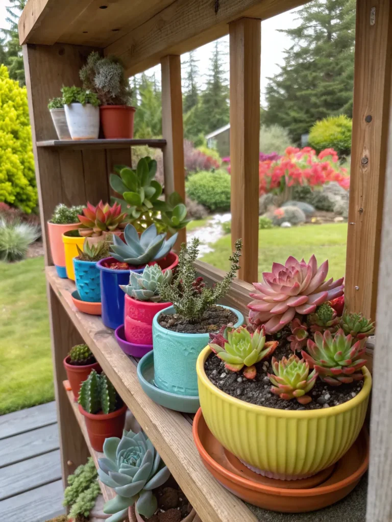 succulent garden display corner in garden nook ide