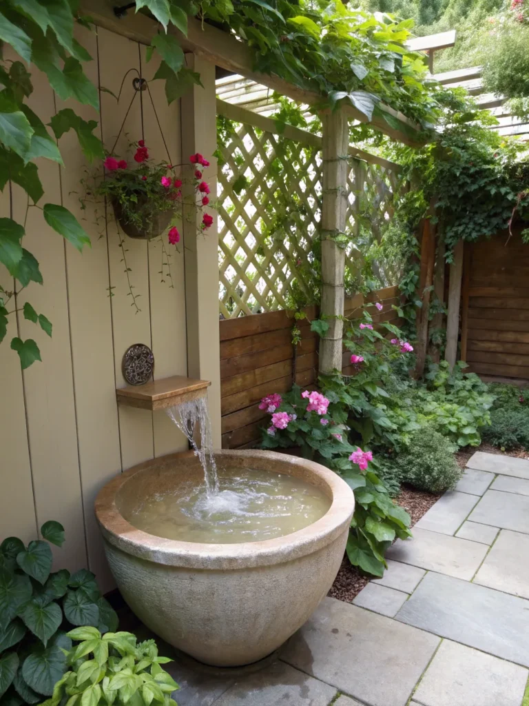water feature bowl corner in garden nook idea