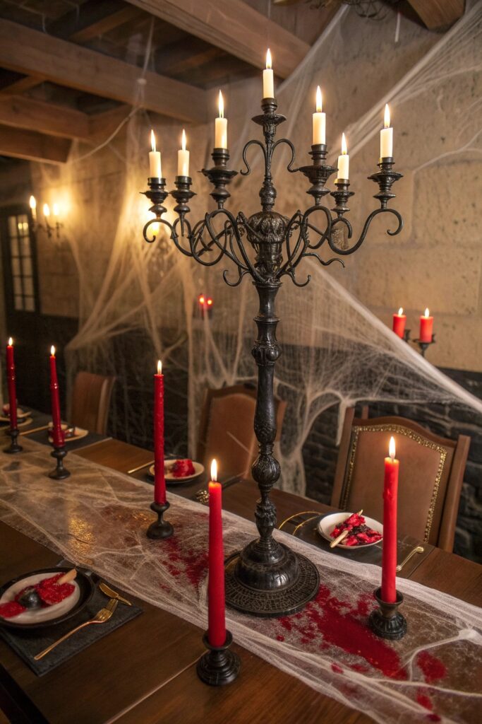 1 a gothic dining table centerpiece with tall bl