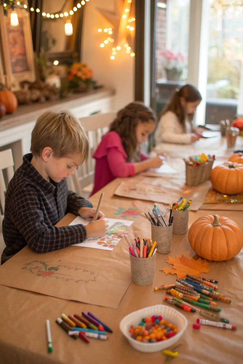 1 realistic photo of a thanksgiving kids table c