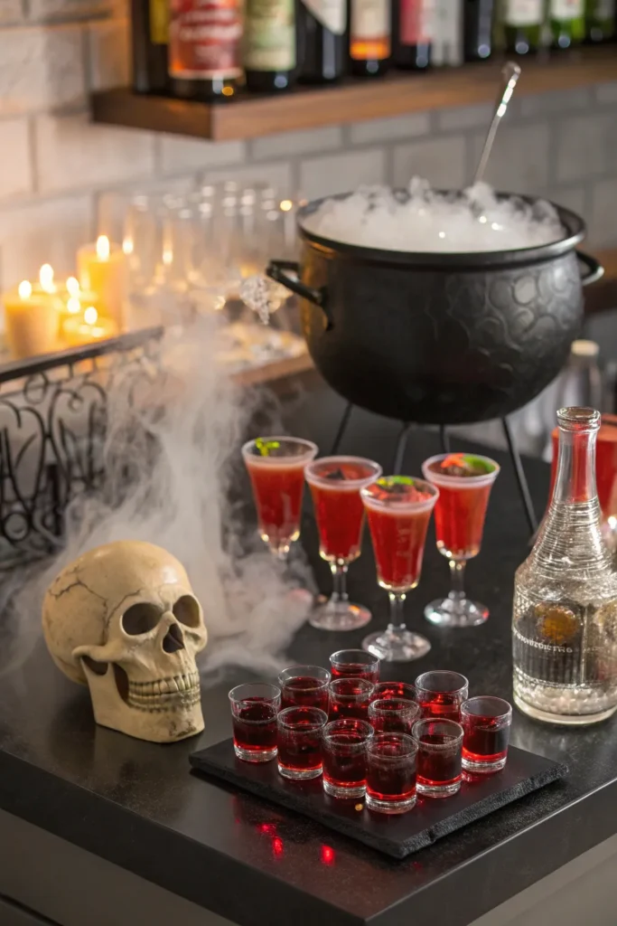 10 a festive halloween bar setup with skull shap