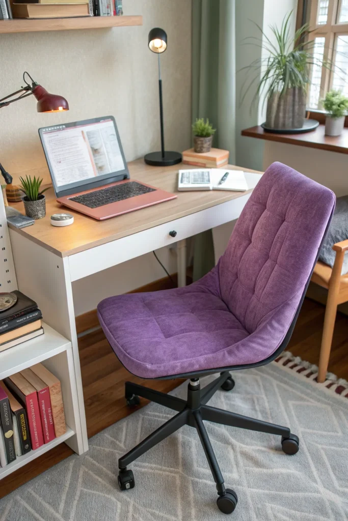 10 a simple dorm desk chair with a plush purple