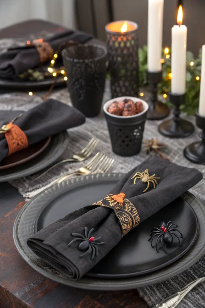 10 black napkins with diy napkin rings decorated
