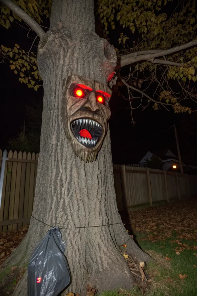 10 haunted tree faces prompt close up photo of