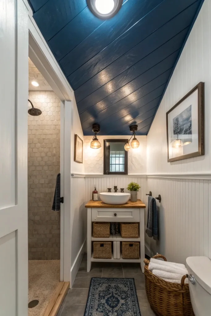 10 small bathroom with a bold dark blue painted