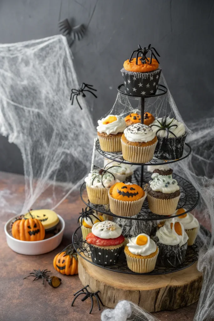 10 spider web cupcake tower a halloween cupcake