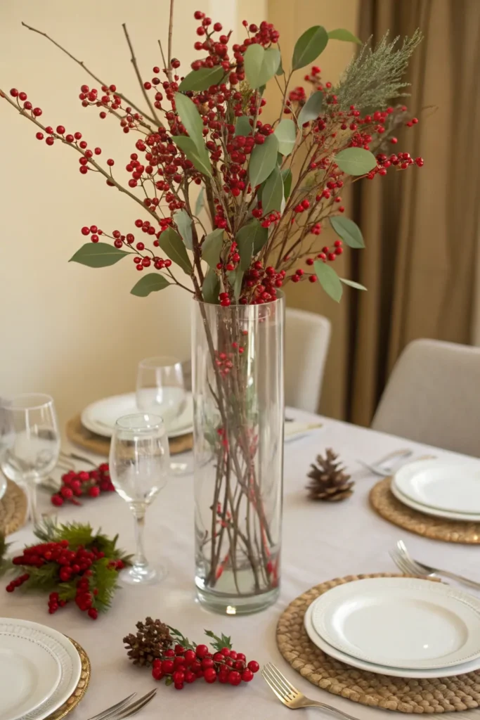 10 tall vase with berry branches realistic tall