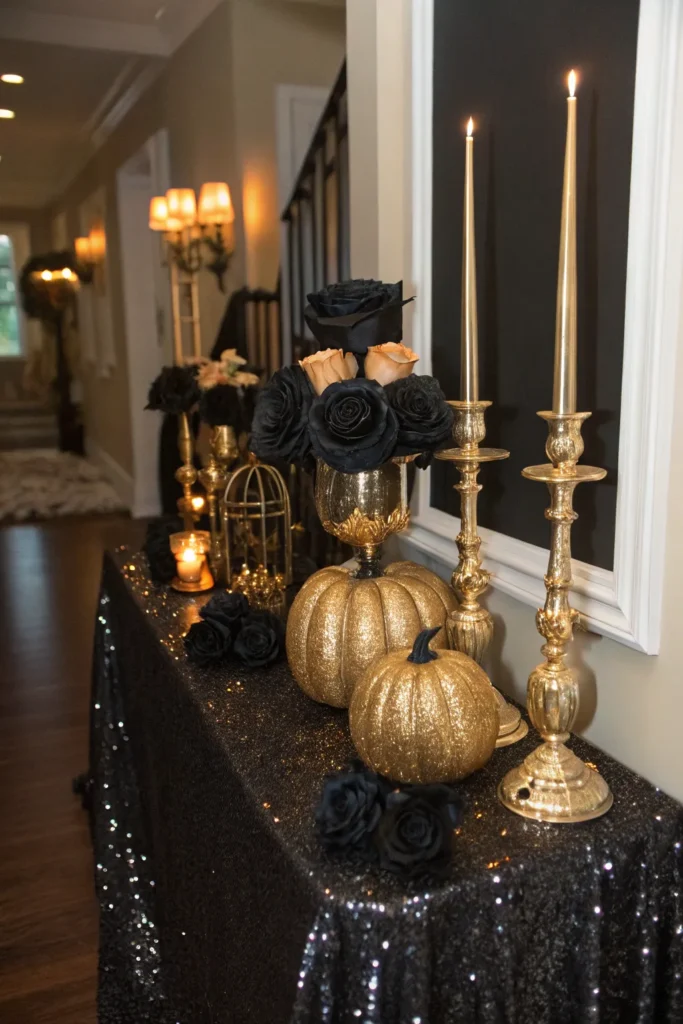 11 a glamorous halloween entry table with sequin