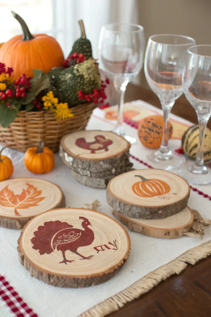 11 diy thanksgiving coasters wooden slice coaste