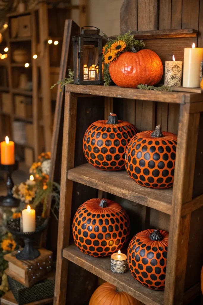 11 orange and black honeycomb pumpkins clustered