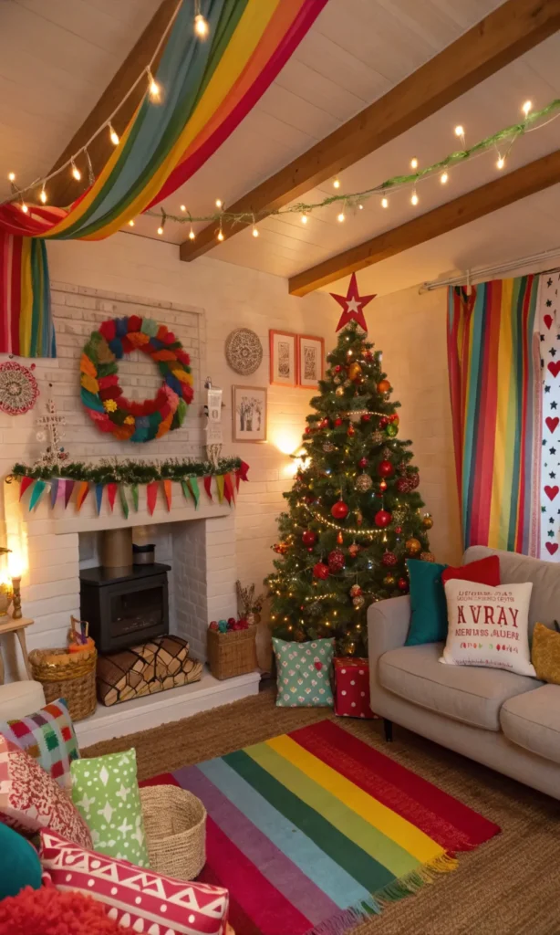 11 playful colorful cottage christmas living roo