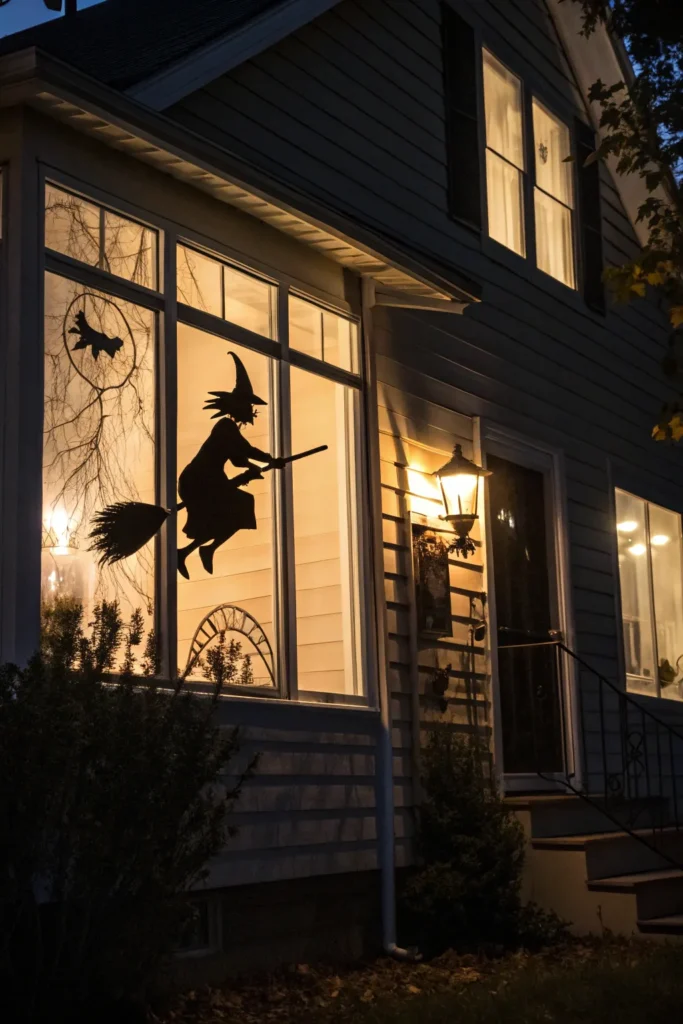 11 silhouetted window figures prompt exterior n
