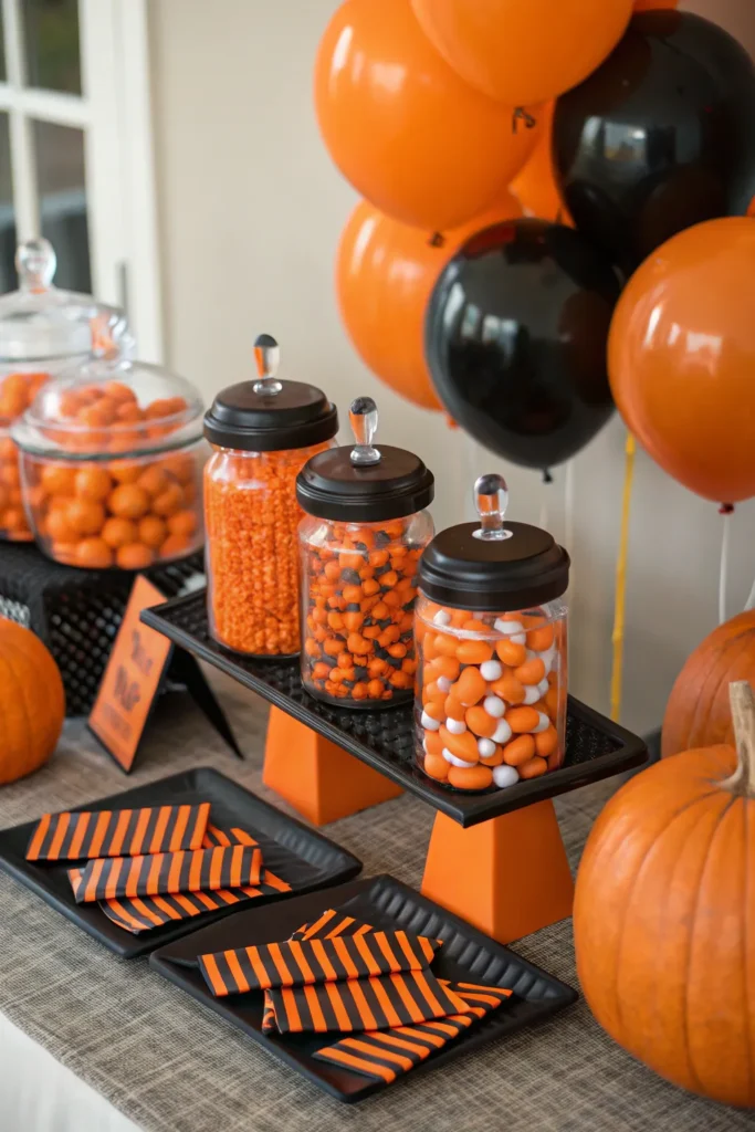 12 a classic orange and black candy setup with o