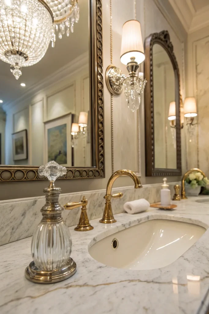 12 a glamorous bathroom scene with a crystal kno
