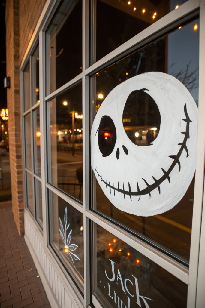 12 a jack skellington face painted on a window w