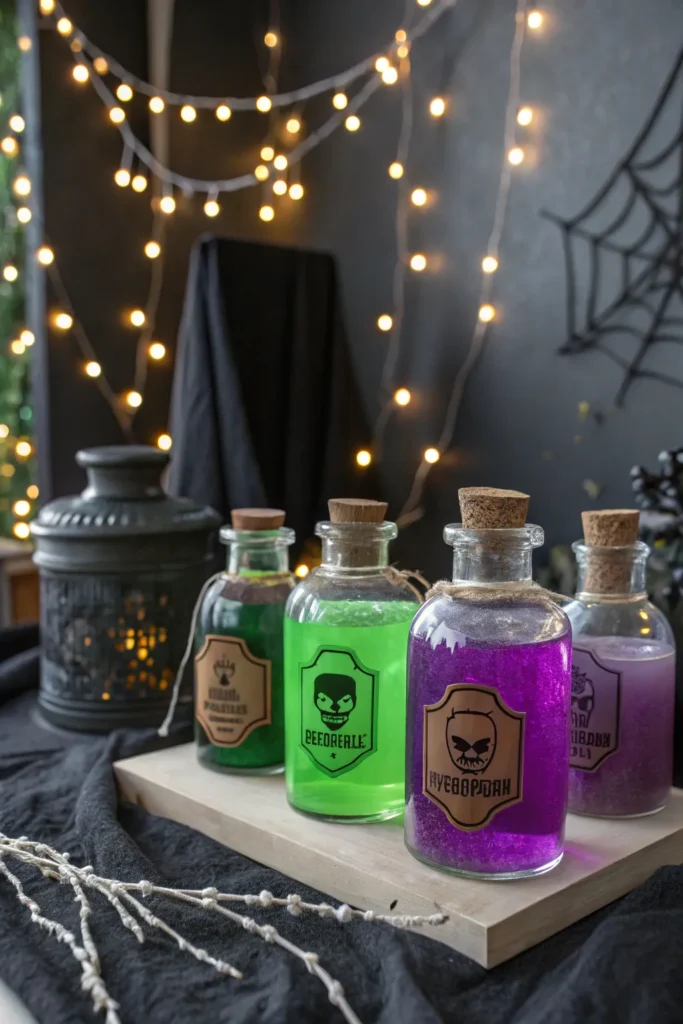 12 a potion bottle collection on an entry table