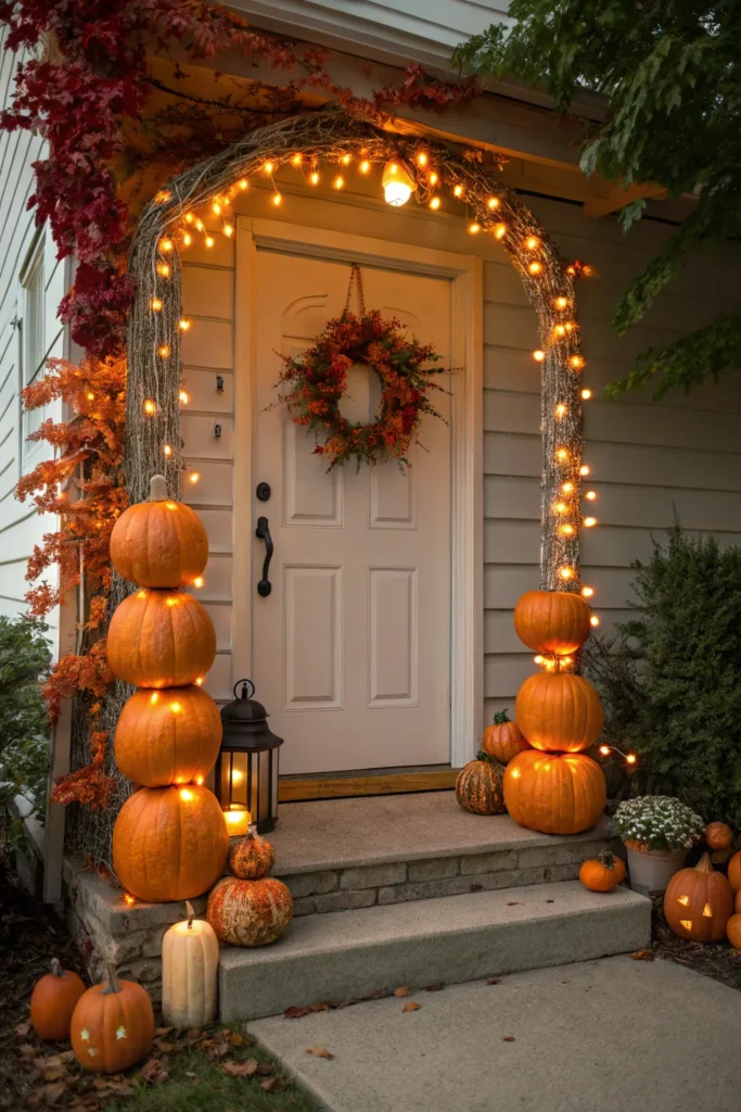 12 a pumpkin arch made of real and faux pumpkins
