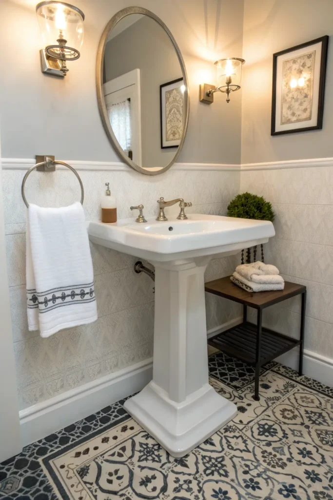 12 a white pedestal sink with a built in towel b