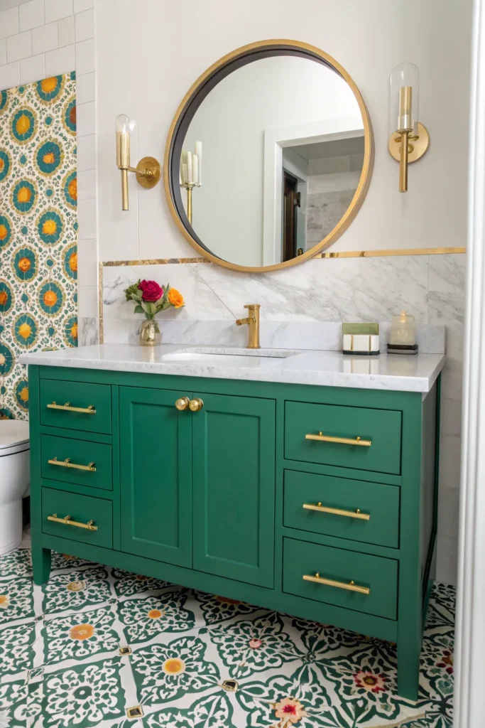 12 bold emerald green vanity with gold pulls ma