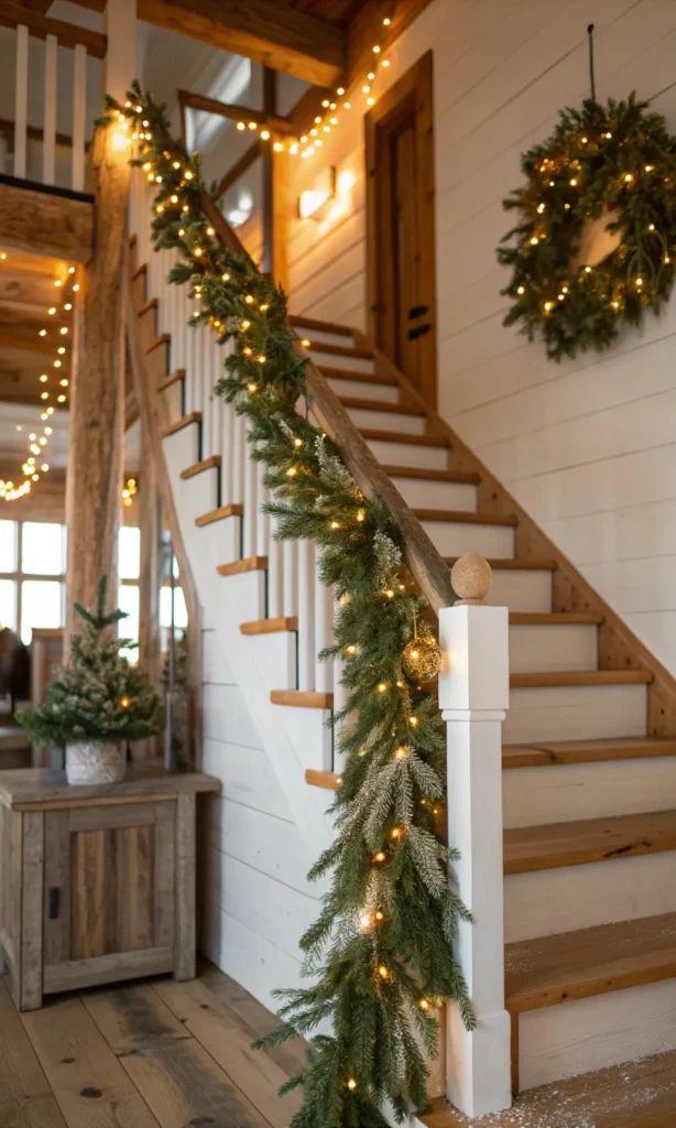 12 cottage staircase decorated with fresh garlan