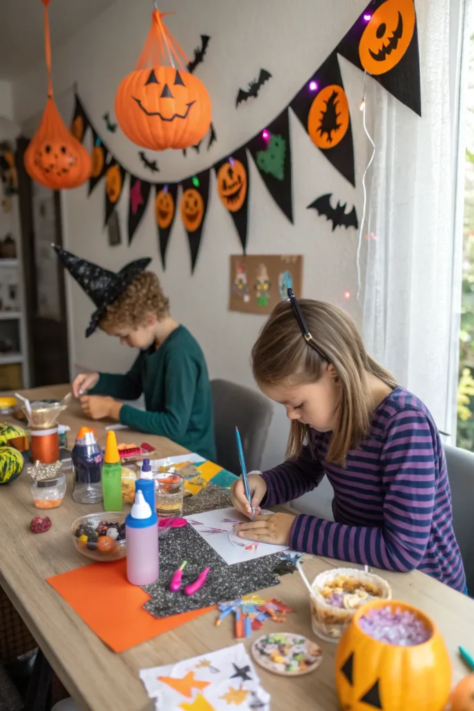 12 halloween crafts station a table covered in cr