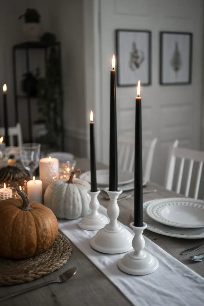 12 monochrome candles tall black candles on whi