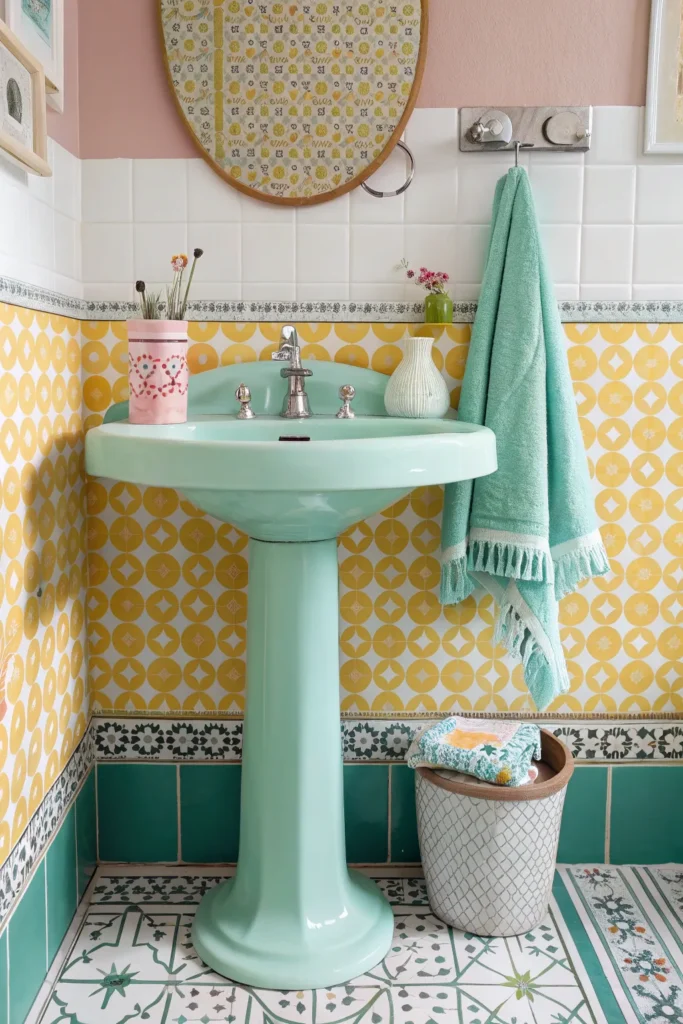 13 a playful retro colored pedestal sink in mint