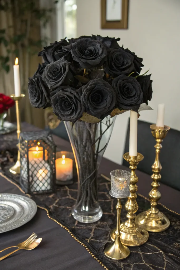 13 elegant centerpiece of black artificial roses