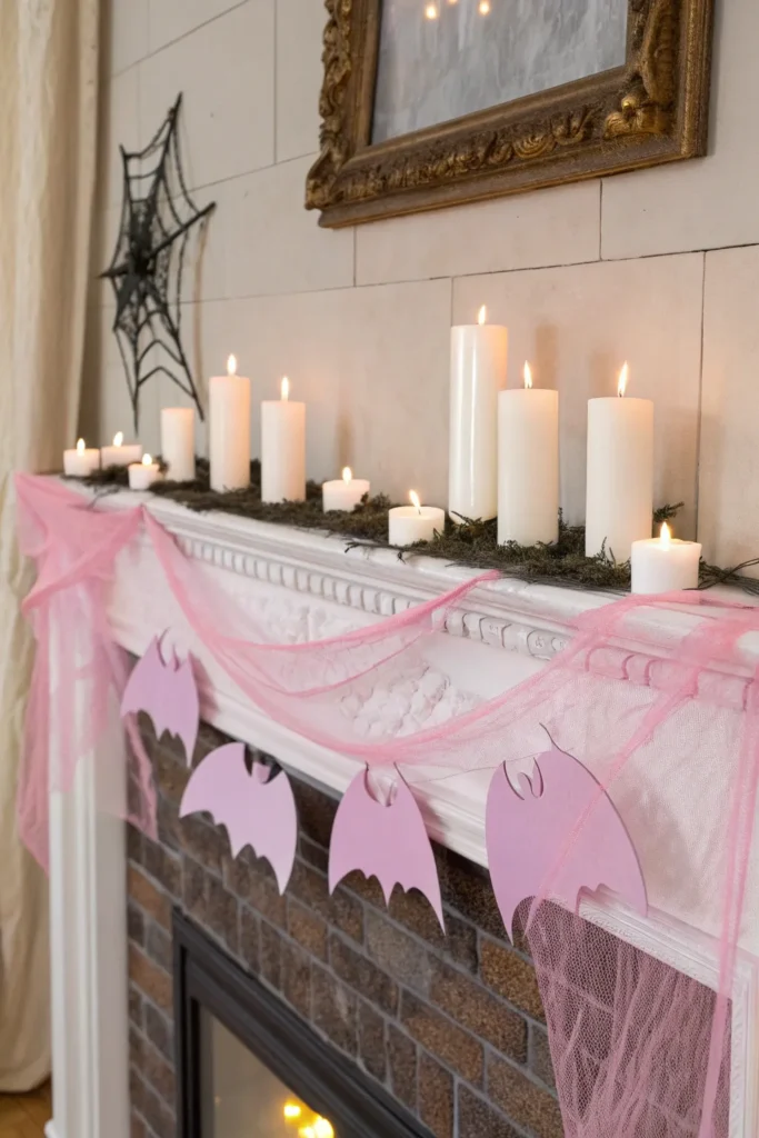 13 pink mantle with bats a fireplace mantle deco