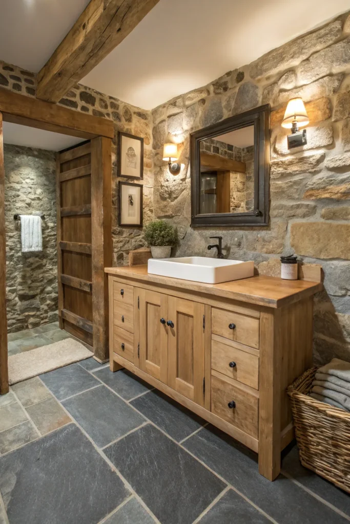 13 rustic bathroom with natural slate flooring