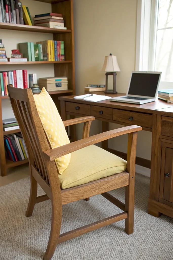 13 wooden dorm chair styled with a soft yellow c