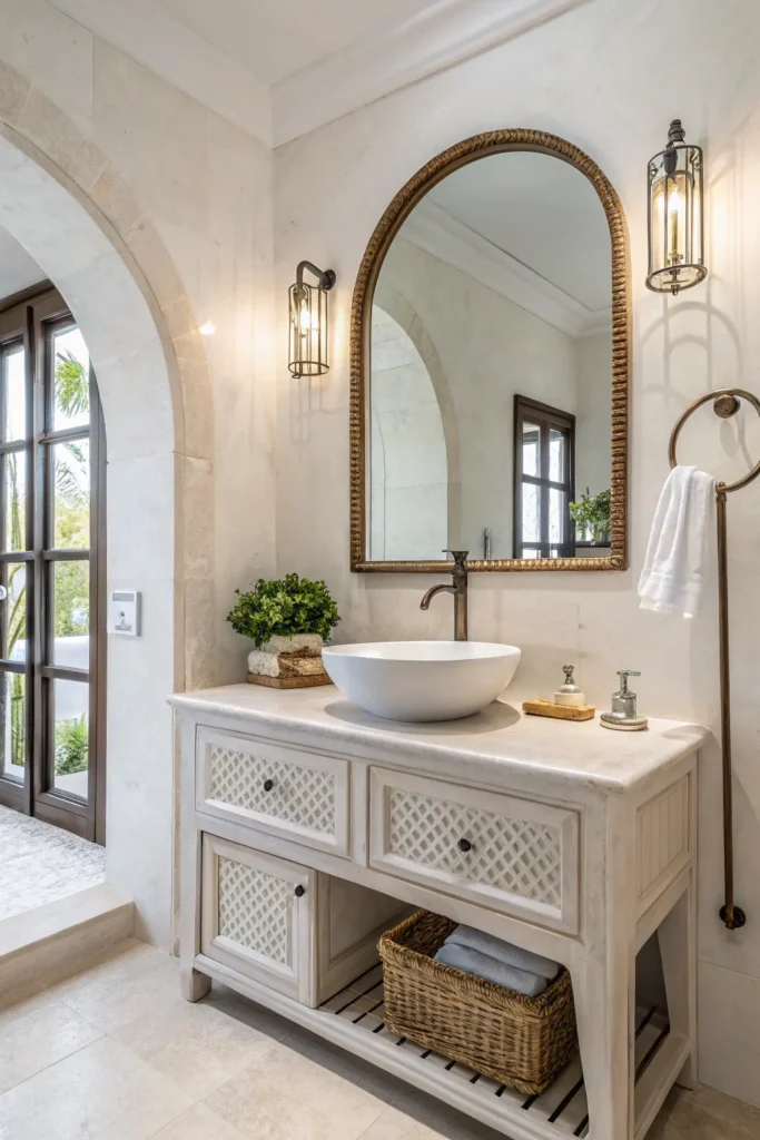 14 a bathroom featuring a high arc faucet vesse