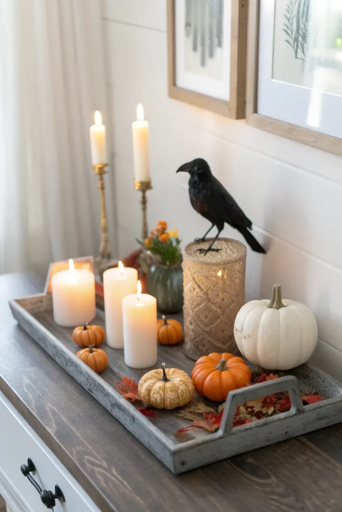 14 a simple halloween themed tray centerpiece on