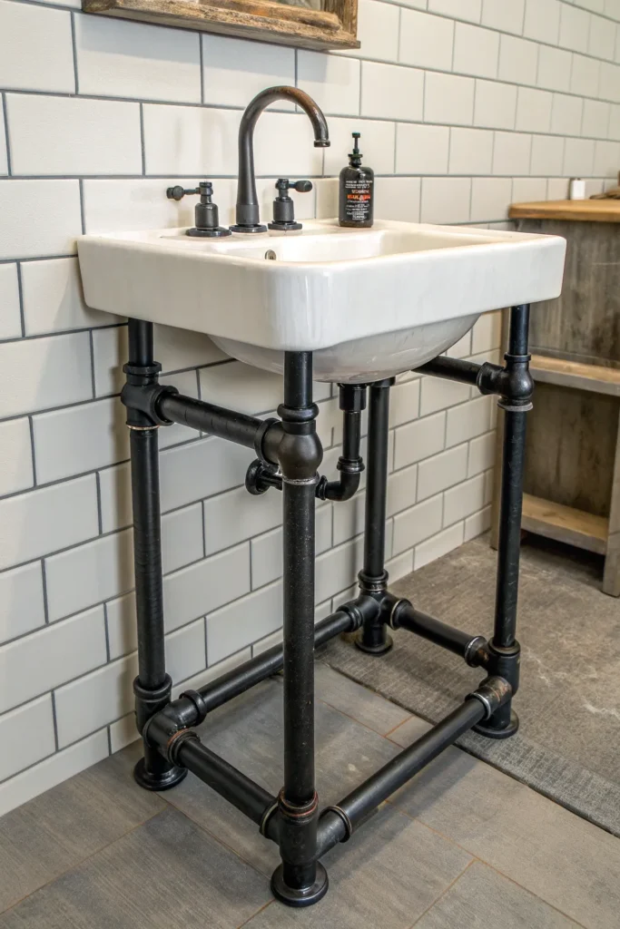 14 an edgy industrial pedestal sink with metal b