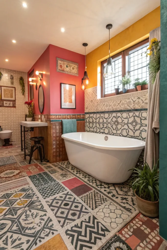 14 artistic bathroom with patterned cement tiles