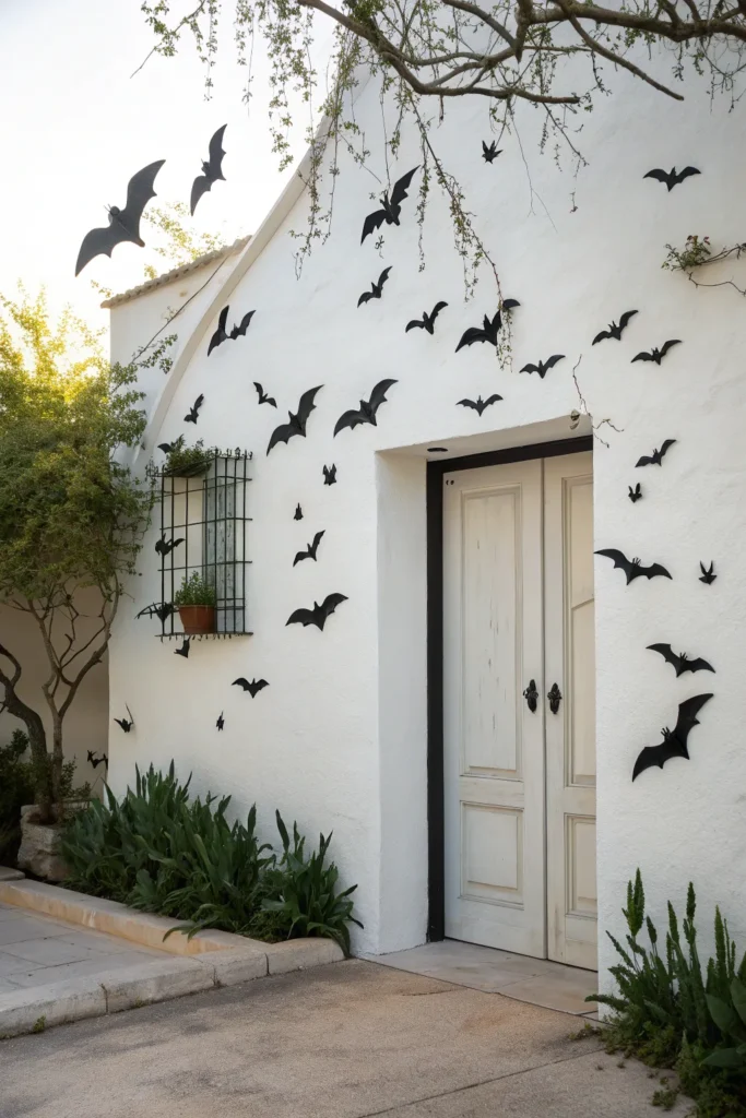 14 bat silhouettes white wall decorated with fl
