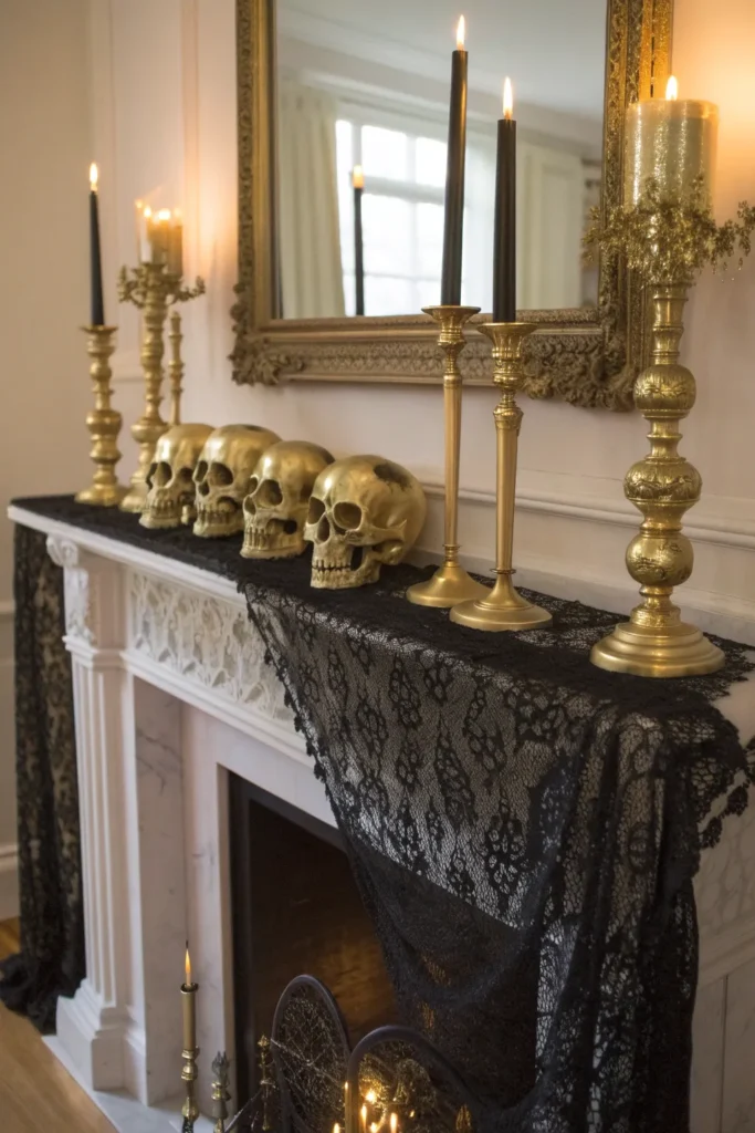 14 chic mantel styled with gold skulls black l
