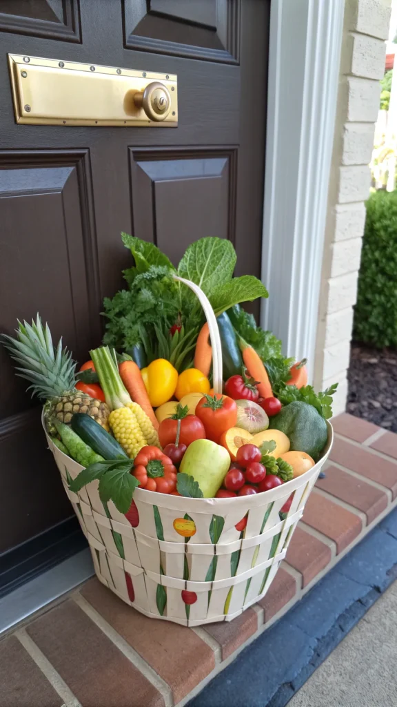 14 harvest basket with 3d fruits veggies door