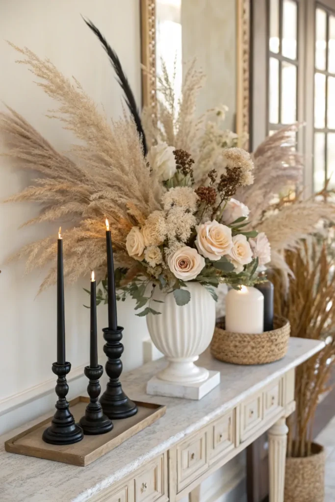 14 neutral fall florals an ivory vase with pampas