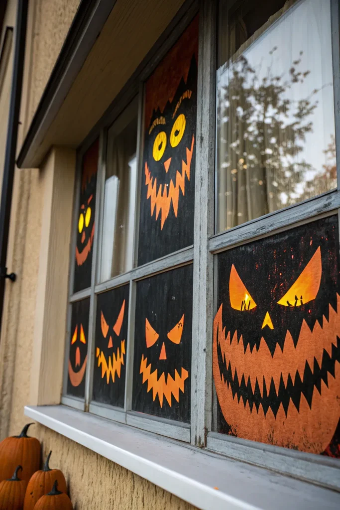 14 terrifying jack o lantern faces painted on a
