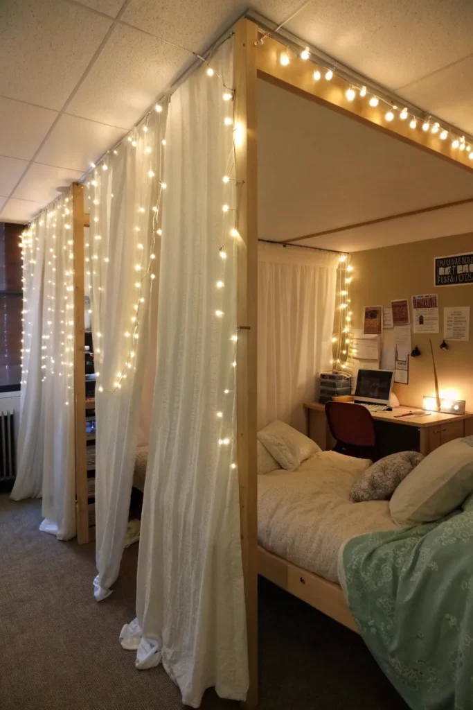 15 a cozy dorm bed with curtain dividers hung ar