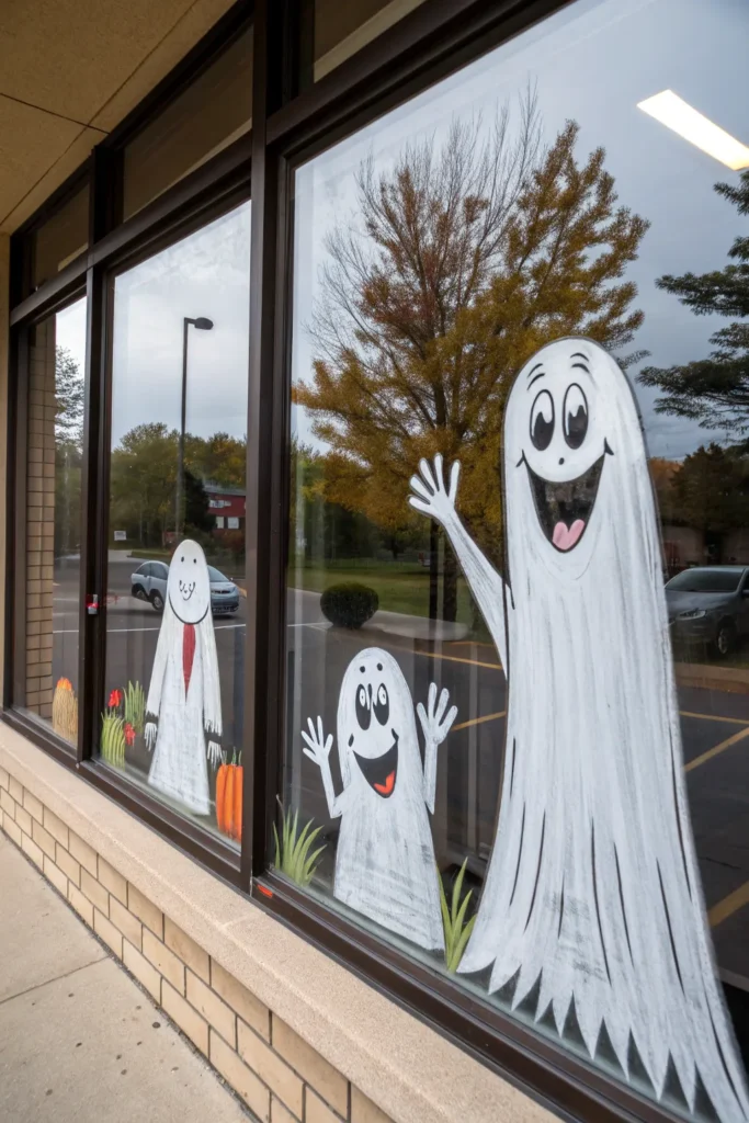 15 a family of smiling cartoon style ghosts pain